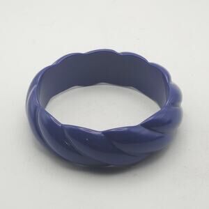 Vintage Cobalt Blue Twisted Lucite Acrylic Bangle Bracelet Carved Rope 7in
